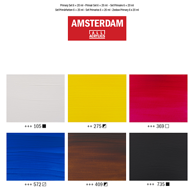 Acrylic Primary Colours Set – 6 x 20 ml – Standard Series – AMSTERDAM (Royal Talens)