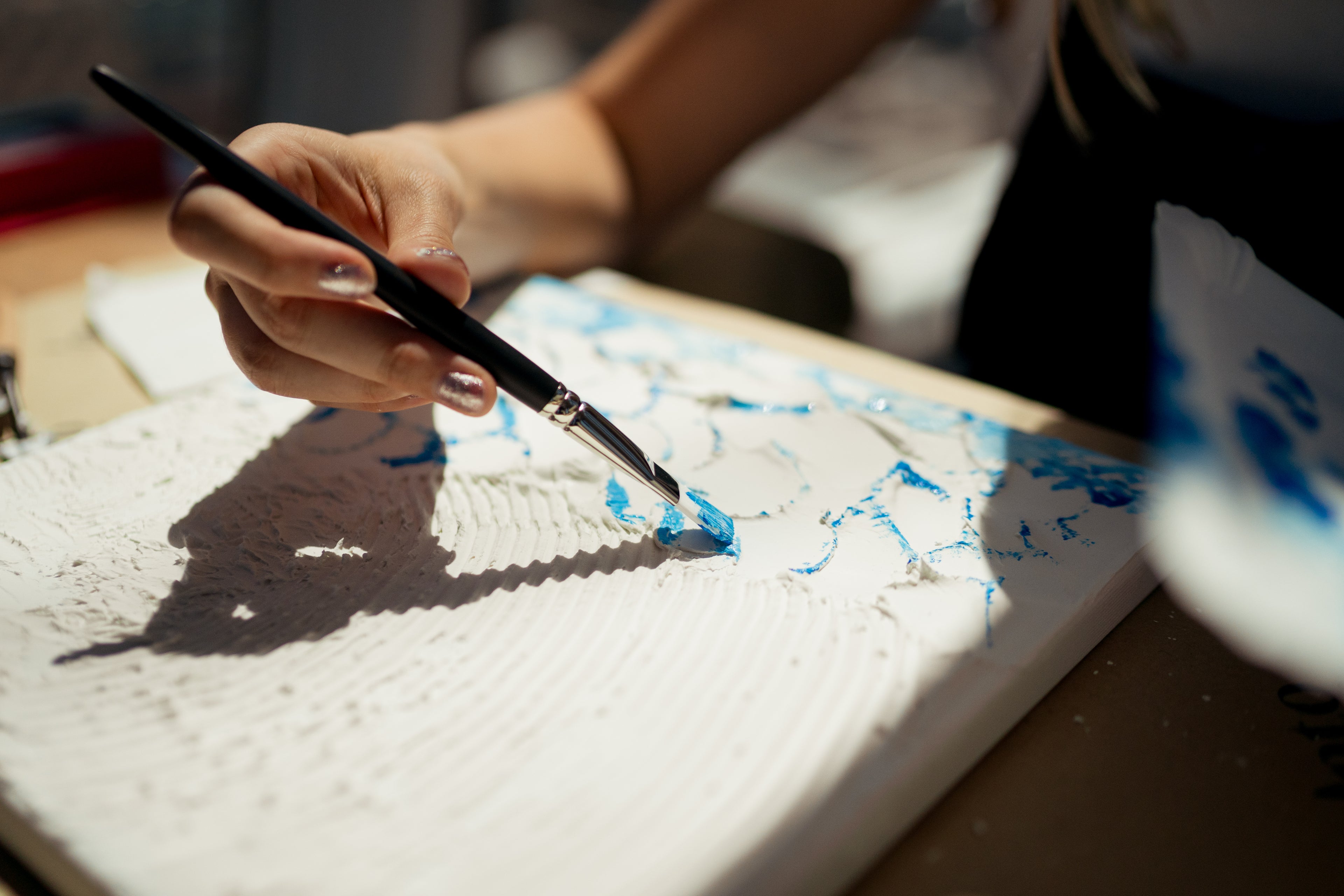 creative flow and adding acrylic color on textured art painting