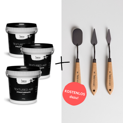 3x Strukturpaste Fein 1,7kg + 3er Malmesser Set
