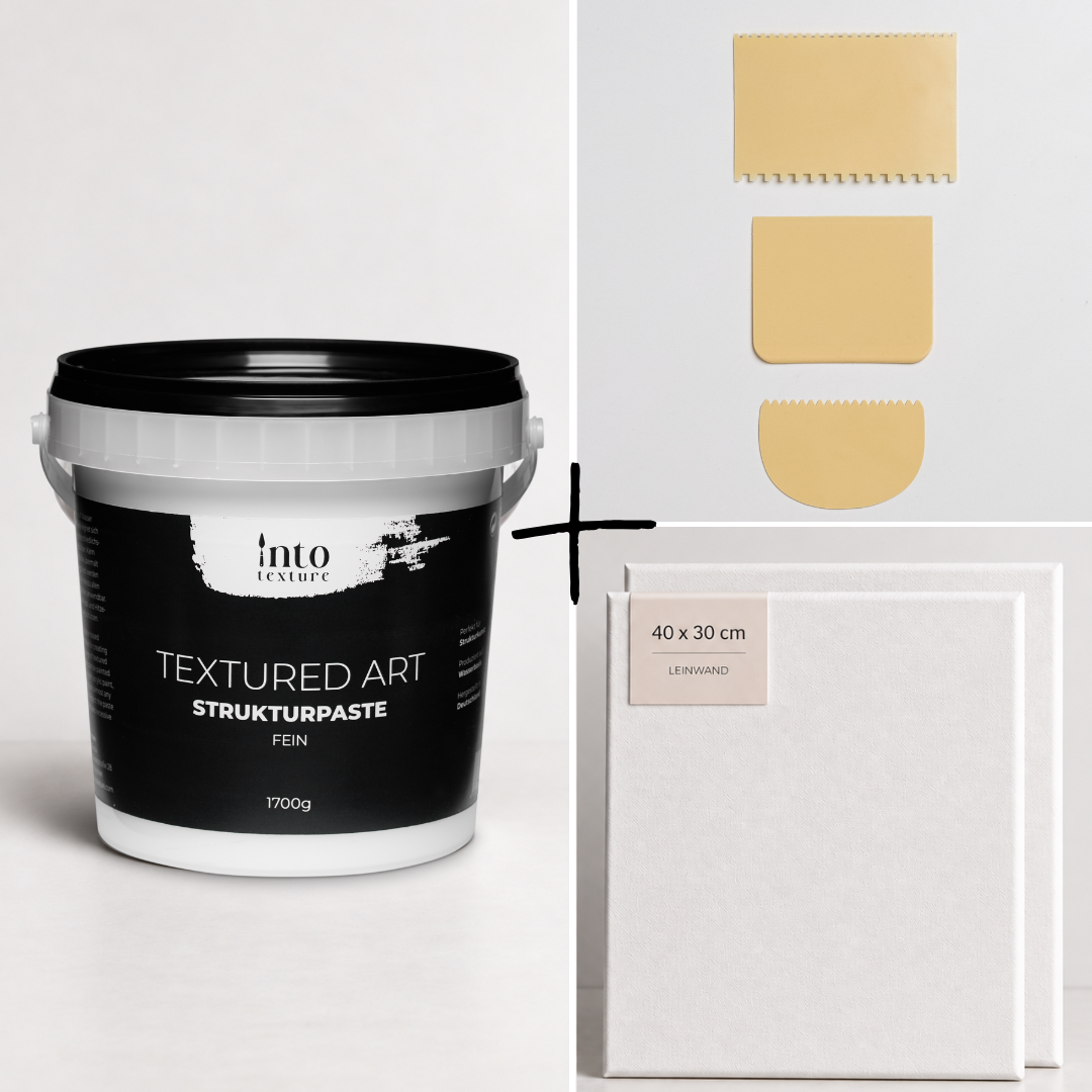 Strukturpaste Fein 1,7Kg + 3er Spachtel-Set + 2x Keilrahmen 40x30cm